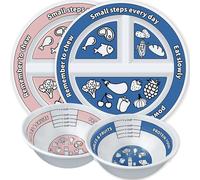 VIYNRAN 4 Pcs Portion Control Plates & Bowls Set (2 Plates + 2 Bowls, 9 Inch) - Self-Measuring for Weight Loss, Gastric Bypass, LapBand, Diabetes & Healthy Diets, Pink & Blue, for Adults & Children