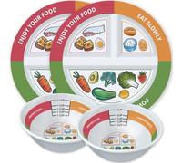 Viynran 4 Pcs Portion Control Plates & Bowls Set (9 Inch), Self-Measuring for Weight Loss, Gastric Bypass, LapBand, Diabetes, & Healthy Diets, Divided Nutrition Plates for Adults & Children