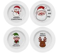 Viynran Christmas Melamine Dinner Plates Set of 4, 9-Inch Round Plates with Santa, Snowman, Reindeer, and Elf Designs, Dishwasher Safe, Festive Holiday Tableware for Christmas Parties and Gatherings