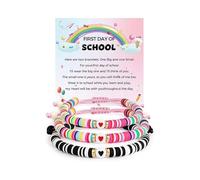 VIYPDRST First Day of School Mommy and Me Matching Bracelet Set Back to School Gifts Adjustable Matching Heart Wish Bracelet Heart Clay Bead Bracelets Set Jewelry , One Size, Alloy, no gemstone
