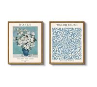VIYYIEA 2 Pcs Dusty Blue Modern Abstract Framed Wall Art, William Morris Van Gogh Wall Art Bedroom Dorm Neutral Decor, Canvas Print Floral Pictures, Living Room Vintage Decor, 9x11inch,Set of 2