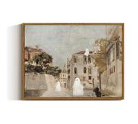 VIYYIEA Framed Canvas Wall Art Home Decor Cute Ghost Decor Halloween Wall Art Prints Indoor Vintage Halloween Gothic Posters Aesthetic View of Venice Oil Painting Cityscape Wall Pictures 12x16in