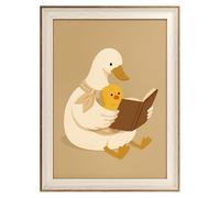 VIYYIEA Framed Wall Art for Living Room, Mother Duck Reading to Baby Duck Canvas Prints, Humorous Home Decor, Animals Painting Picture, Bathroom Wall Decor Gifts for Friends or Family - 16L x 12W