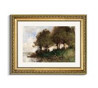 VIYYIEA Gold Framed Scenery Wall Art, Living Room Bedroom River Landscape Pictures Wall Decor, Rustic Retro Decor, Canvas Prints, Antique Frame Vintage Paintings,11x14 Inch
