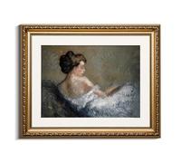 VIYYIEA Gold Framed Wall Art Canvas Print Home Decor Portrait Wall Art Sitting Woman Vintage Decor Room Aesthetic Mid Century Lady Elegant Farmhouse Painting Wall Decor for Bedroom Bathroom 13x16in