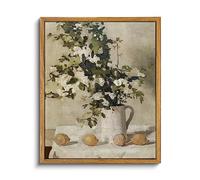 VIYYIEA Vintage Framed Canvas Wall Art, Kitchen Art Decor, Flowers and Lemons Pictures Painting, Vintage Farmhouse Country Decor for Dining Room Bathroom, 9"x11"