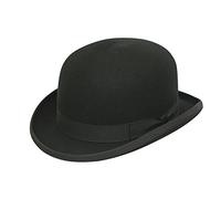 VIZ 100% Wool Plain Black Classic Round Top Hard Bowler Hat - Hand Made - with Cleaning Brush