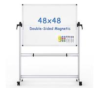 VIZ-PRO Double-Sided Mobile Whiteboard 120 x 120 cm, Magnetic Rolling Dry Erase White Board on Wheels with Aluminium Frame and Stand