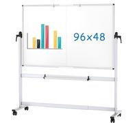VIZ-PRO Double-Sided Mobile Whiteboard 240 x 120 cm, Magnetic Rolling Dry Erase White Board on Wheels with Aluminium Frame and Stand