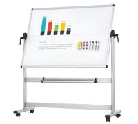 VIZ-PRO Double Sided Mobile Whiteboard, Magnetic Rolling Board 120 x 90 cm