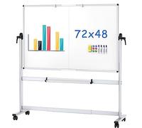 VIZ-PRO Double Sided Mobile Whiteboard, Magnetic Rolling Board 180 x 120 cm