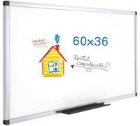 VIZ-PRO Large Magnetic Whiteboard with Silver Aluminium Frame, 150 x 90 cm