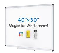 VIZ-PRO Magnetic Whiteboard for Wall 100 x 80 cm, Dry Erase White Board with 2 Markers, Pen Tray & Silver Aluminium Frame, Writing Board for School Office Home