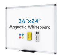 VIZ-PRO Magnetic Whiteboard for Wall 90 x 60 cm, Dry Erase White Board with 2 Markers, Pen Tray & Silver Aluminium Frame, Writing Board for School Office Home
