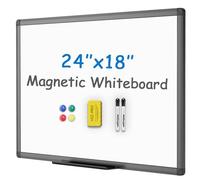VIZ-PRO Small Magnetic Whiteboard 60 x 45 cm, Dry Erase White Board with Pen Tray, Black Aluminium Frame, Dry Wipe Writing Board for Office, Home & School