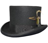 viz-uk wear Gents Black 100% Wool Satin Lined Wedding Event Top Hat with Removable Feather (XXL (62-63cm))