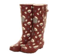 viz-uk wear Ladies Funky Print Matt Festival,Rain,Snow Wellies Slip On Wellington Boots Sizes 4 to 8 (WF116 Burgundy Pug, Numeric_6)