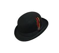 viz-uk wear Quality Hard Top 100% Wool Bowler Hat With Feather - Satin Lined (Large 59cm, Black)