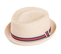 viz-uk wear Straw Summer Pork Pie Crushable Trilby Hat with Stripey Band (59CM, Red Band)
