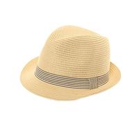 viz-uk wear Unisex Crushable Foldable Soft Straw Summer Trilby HAT with Stripey Band (59CM) Beige