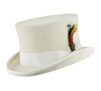 VIZ White 100% Wool Satin Lined Wedding Event Felt TOP HAT with Feather (XLarge)