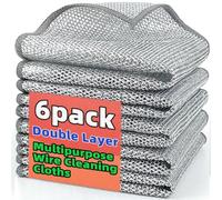 VIZAG Non-Scratch Stainless Steel Dishwashing cleaning cloths - Set of 6 Double-Layer Wire dishcloth for Wet & Dry Use - Multipurpose Scrubbers scourers cloth for Cookware, Sinks, and Stove Tops(6)