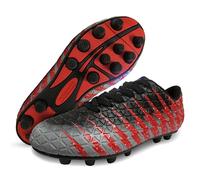 VIZARI Boys FG Football Boots - Kids Firm Ground Football Shoes for Indoor & Outdoor Play - Comfortable Youth Soccer Cleats for Training & Match Use Black Red Silver