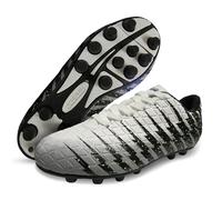 VIZARI Boys FG Football Boots - Kids Firm Ground Football Shoes for Indoor & Outdoor Play - Comfortable Youth Soccer Cleats for Training & Match Use White Black Silver