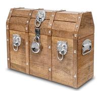 Vizayo Handmade Pirate Treasure Chest with Lock and Keys - 16 x 12 Inch Vintage Wooden Storage Trunk with Hinged Lid - Antique Storage Decorative Box Made of Strong and Durable Mango Wood (Brown)