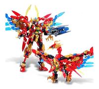 VizBrou 2 in 1 Fire Phoenix Mech Building Blocks Set，531 PCS Transforming Robot Building Kits with Vermilion Bird Model, Home Decor Gift for Adults, Boys Ages 6+