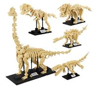 VizBrou 4 in 1 T-Rex Dinosaur Skeleton Building Blocks Set, Jurassic T-Rex Triceratops Mosasaurus Fossil Bone Construction Kit, Animal Prehistoric Fossil Model Toys for Boys Kids Adults, 1221 PCS