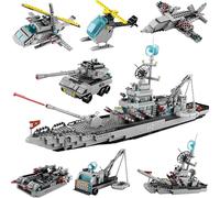 VizBrou 6 in 1 Warship Building Blocks Set, 1442 PCS Military Battleship Ocean Ship Navy Guided Missile Destroyer Building Bricks Model Toy Gift for Adults, Kids Ages 6+ Years Old
