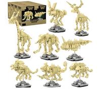 VizBrou 8 in 1 Animals Fossil Skeleton Building Blocks Set, Jurassic Educational Science Deer Skeleton Bone Construction Kit for Home & Office Decor, Prehistoric Fossil Model Toys, 939 PCS