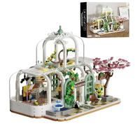 VizBrou Art Greenhouse Building Blocks Set, 1482 PCS Transparent Elegant Botanical Pavilion with Floral Garden Building Toys, Creative Architecture Building Brick Model for Desk & Shelf Display