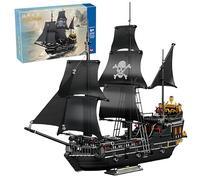 VizBrou Black Pearl Pirate Ship Model Building Block Set, 1424 PCS Mini Bricks MOC Titanic Ship Building Blocks Kit, Black Sorcerer Cruise Boat Sailboat Toys Gifts for Adults Kids