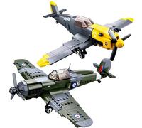VizBrou Classic Spitfire Style & Messerschmitt Style Fighter Building Blocks Set, 580 PCS Aircraft Warship Model Toys, Exploration Starship Construction Kit for Home Decor, Creative Gift for Adults