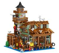 VizBrou Fishing Village Wooden House Building Blocks Set, 1881 PCS Mini Bricks Architecture Construction Kit for Adults, Creative Play, Includes Mini Figures & Accessories, Gift for Boys and Girls