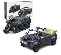 VizBrou German Military Half-track Motorcycle Building Blocks Set, Army Bucket Truck Construction Kit, WW2 Vehicle Armored Model Toys Home Office Decor, Creative Present for Kids Aged 6+, 336 PCS