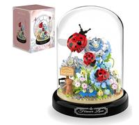 VizBrou Ladybug Flowers Bouquet Building Block Set, Insects Plants Decor Mini Bricks Collection Toys with Dust Cover, DIY Animals Home Office Decor Gifts for Adults, Kids, 596 PCS