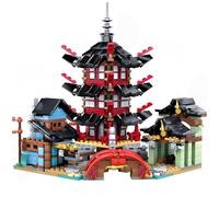 VizBrou Martial Arts Temple Village Training Hall Building Blocks Set, 810 PCS Ancient Dojo Architecture Building Toys with Courtyard & Towers, DIY Building Brick Construction for Desk & Shelf Display