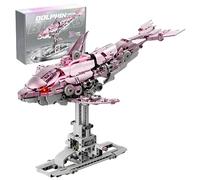 VizBrou Mechanical Dolphin Building Blocks Set, 888 PCS Pink Technic Ocean Animals Model Toys, DIY Display Clamping Kit for Desk Decor & Collectible Construction Brick Marine Themed, Birthday Gift