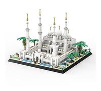 VizBrou Middle Eastern Mosque Architecture Building Blocks Set, 1463 PCS White Domed Palace Model Kit, Collectible Islamic Landmark Decor, Creative DIY Construction Toy for Adults, Kids Aged 6+