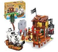 VizBrou Pirate Ship Model Building Block Set, 726 PCS Mini Bricks MOC Titanic Ship Construction Model Kit with Wharf Supply Center, Black Sorcerer Cruise Boat Sailboat Toys Gifts for Adults Kids