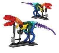 VizBrou T-Rex Dinosaur Skeleton Building Blocks Set, Colorful Jurassic Tyrannosaurus Rex Dino Skeleton Bone Construction Kit, Animal Prehistoric Fossil Model Toys for Boys Kids Adults, 1572 PCS