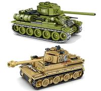 VizBrou Tiger Style & T-34 Battle Heavy Tank Building Blocks Set, WWII German Army Truck Construction Kit, Assault Military Vehicle Brick Toys for Adults, Collectible Gift for History Fans, 1030 PCS