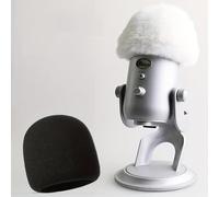 VIZEMO 2 PCS Microphone Foam Microphone Windscreen with Furry Windscreen Muff - Mic Wind Cover Pop Filter for Blue Yeti, Blue Yeti Pro USB Microphone (2 Pack) (Fuzzy-White+ Black Foam)
