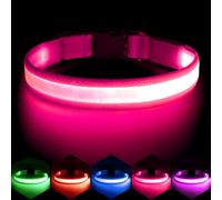 Vizpet LED Dog Collar, Light Up Dog Collar Adjustable USB Rechargeable Super Bright Safety Light Glowing Collars for Dogs (Medium, Pink)