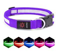 VIZPET LED Dog Collar, Light Up Dog Collar Adjustable USB Rechargeable Super Bright Safety Light Glowing Collars for Dogs (Purple, Small[11.02-15.74 inch/28-40cm])