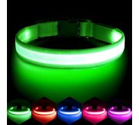 Vizpet LED Dog Collar, Light Up Dog Collar Adjustable USB Rechargeable Super Bright Safety Light Glowing Collars for Dogs(Medium,Green)