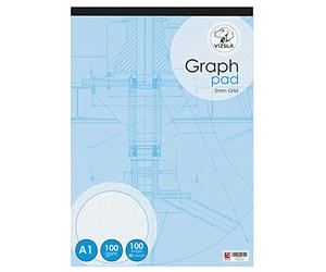 Vizsla A1 Graph Pad - 5mm Grid Graph Paper Pad, 50 Sheets (100 Pages), Portrait, Large Format Squared Paper for Maths, Engineering, Technical Drawing, Design & Architecture